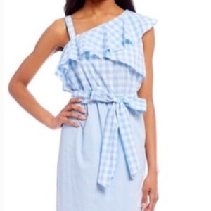 Calvin Klein One Shoulder Gingham Check Dress